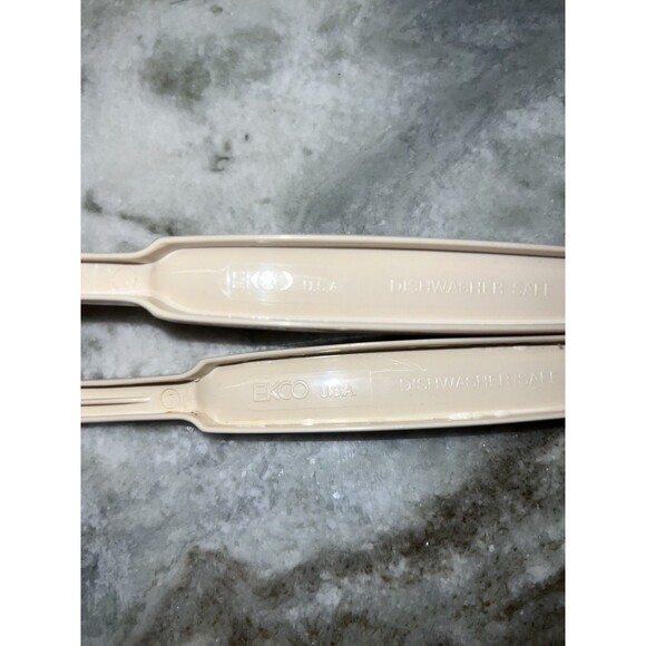 Vintage EKCO Pasta Fork Slotted Spoon 11” Beige Nylon  & Bonus Meat Fork Utensil - Picture 3 of 5
